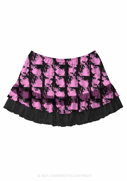 Pink Custom Portrait Valentine's Day Y2K Print Mini Layered Skirt Cherrykitten
