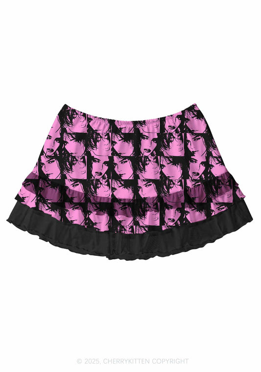 Pink Custom Portrait Valentine's Day Y2K Print Mini Layered Skirt Cherrykitten