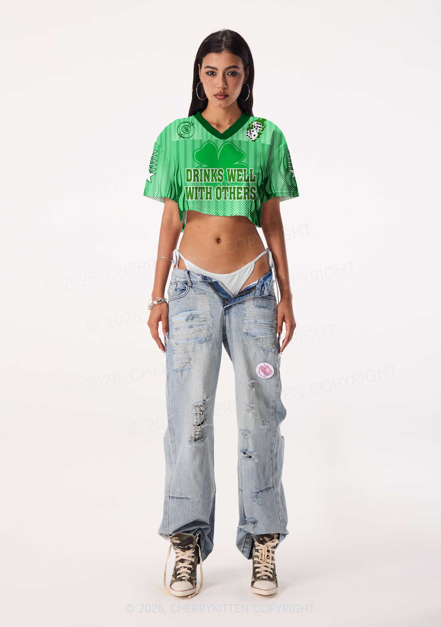 Custom Drinks Well With Others St Patricks Y2K Crop Sport Jersey Shirts Cherrykitten