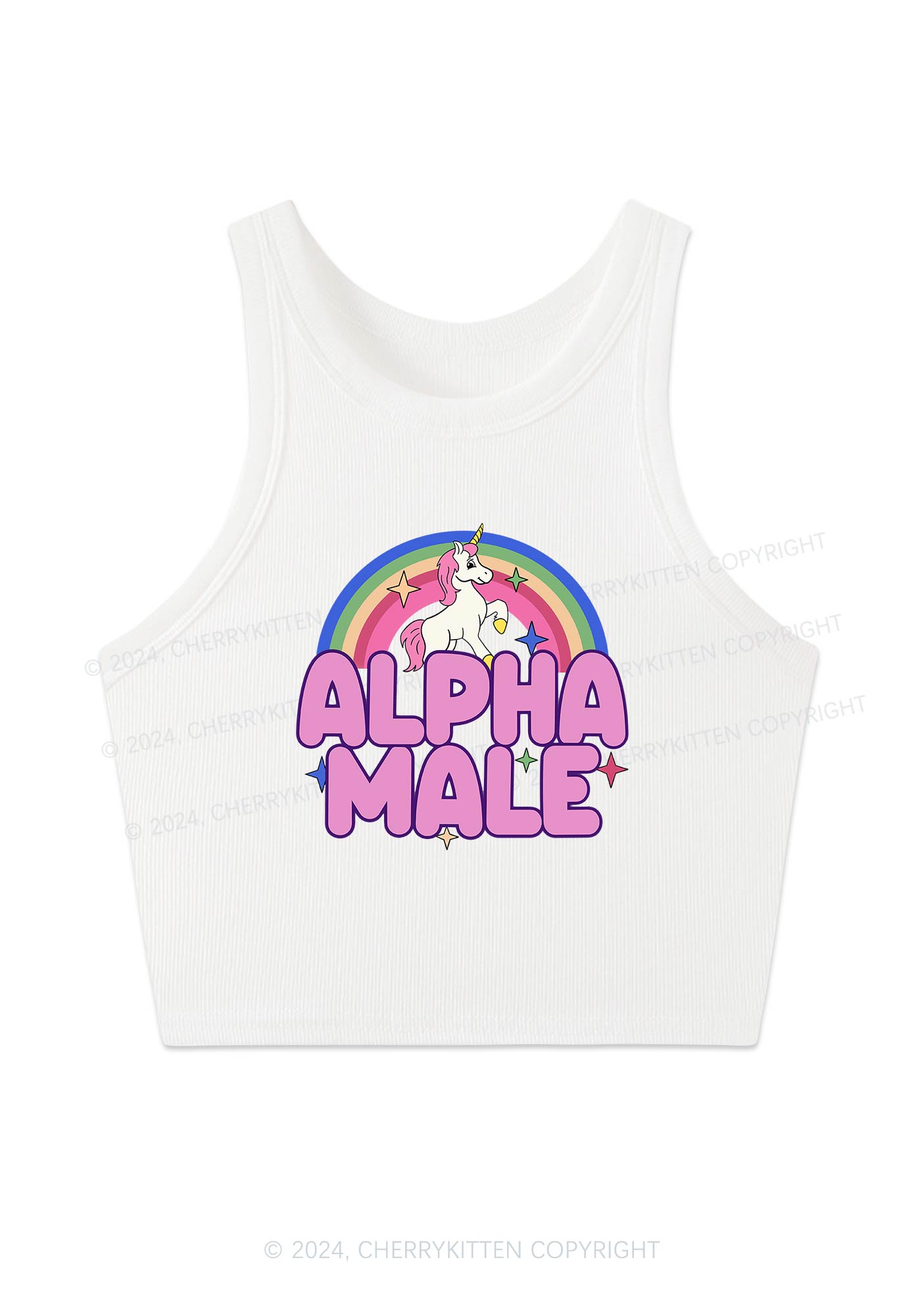 Rainbow Unicorn Alpha Male Y2K Crop Tank Top Cherrykitten
