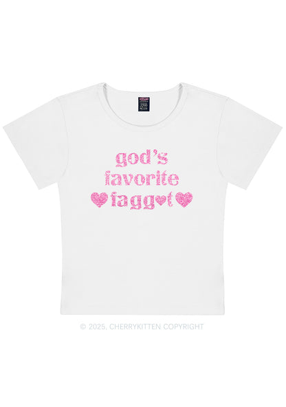 Glitter Gods Favorite Faggot Pride Y2K Baby Tee Cherrykitten
