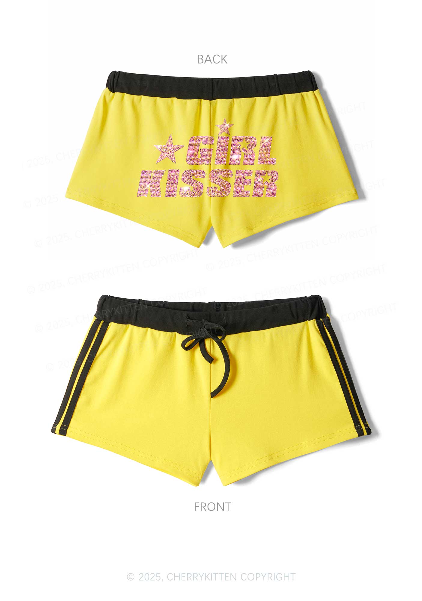 Rhinestone Girl kisser Pride Y2K Drawstring Mini Shorts Cherrykitten