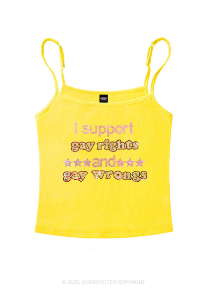 Rhinestone I Support Gay Rights Y2K Spaghetti Strap Cami Cherrykitten