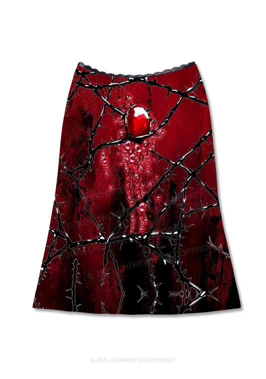 Thorned Ruby Y2K Print Midi Skirt Cherrykitten