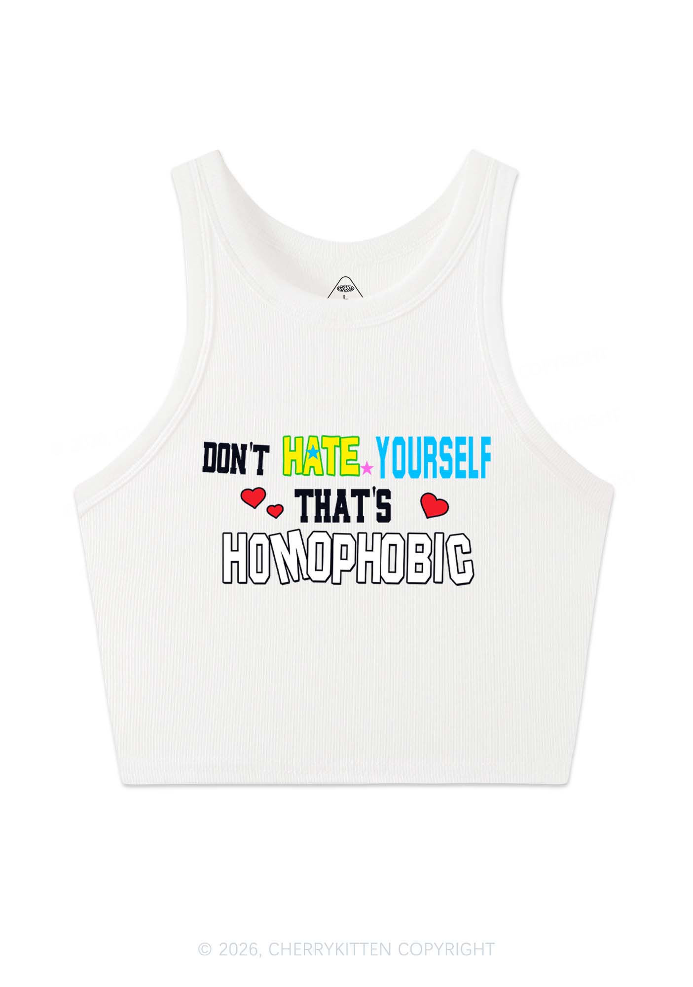 Hate Yourself Thats Homophobic Pride Y2K Crop Tank Top Cherrykitten