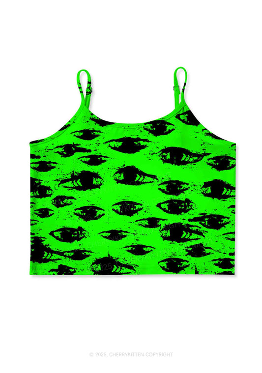 Eyes On Bright Green Y2K Print Cami Crop Top Cherrykitten