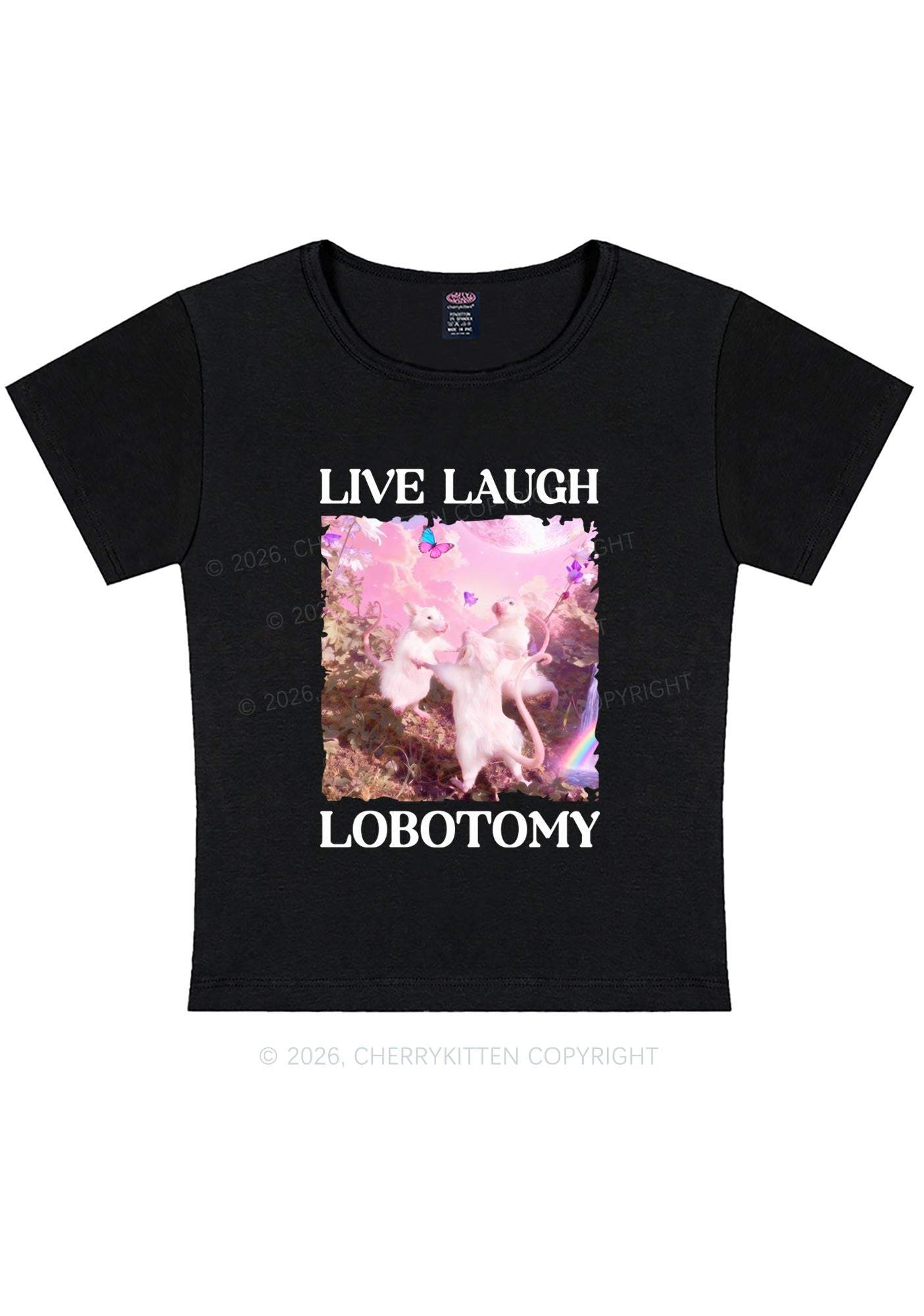 Live Laugh Lobotomy Rats Y2K Baby Tee Cherrykitten Art by OhStuffinell Taxidermy