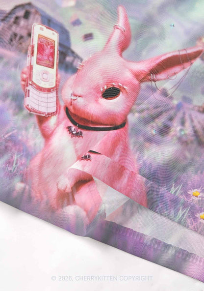 Pink Gothic Bunny Y2K Mesh Crop Top Cherrykitten