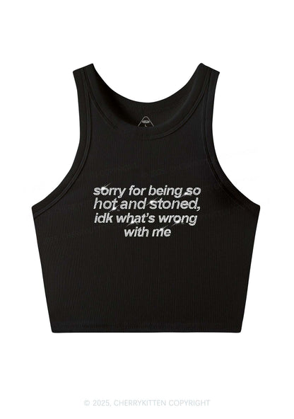 Rhinestone Sorry For Being Hot And Stoned Y2K Crop Tank Top Cherrykitten