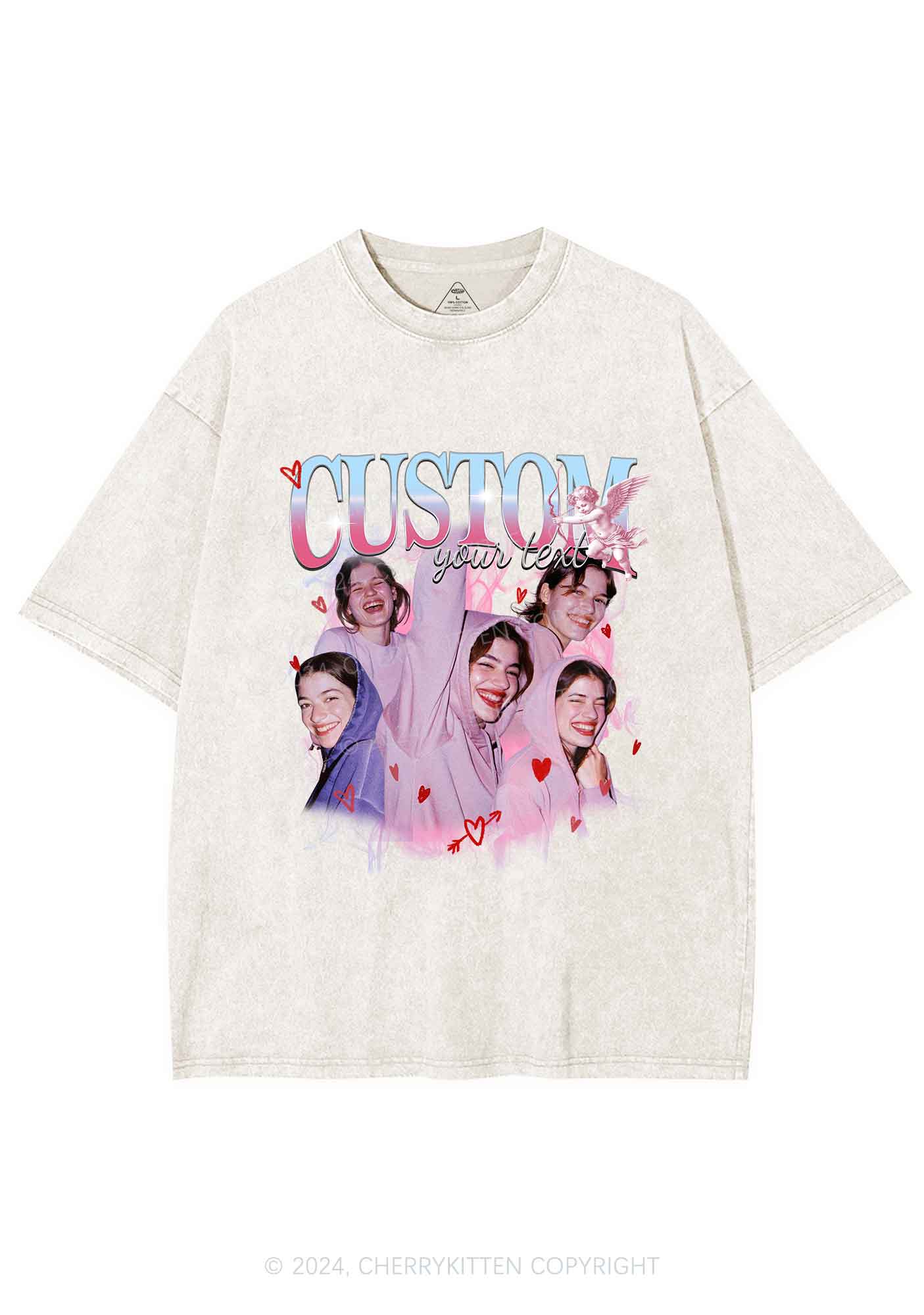 Cupid Custom Portrait Y2K Valentine's Day Washed Tee Cherrykitten