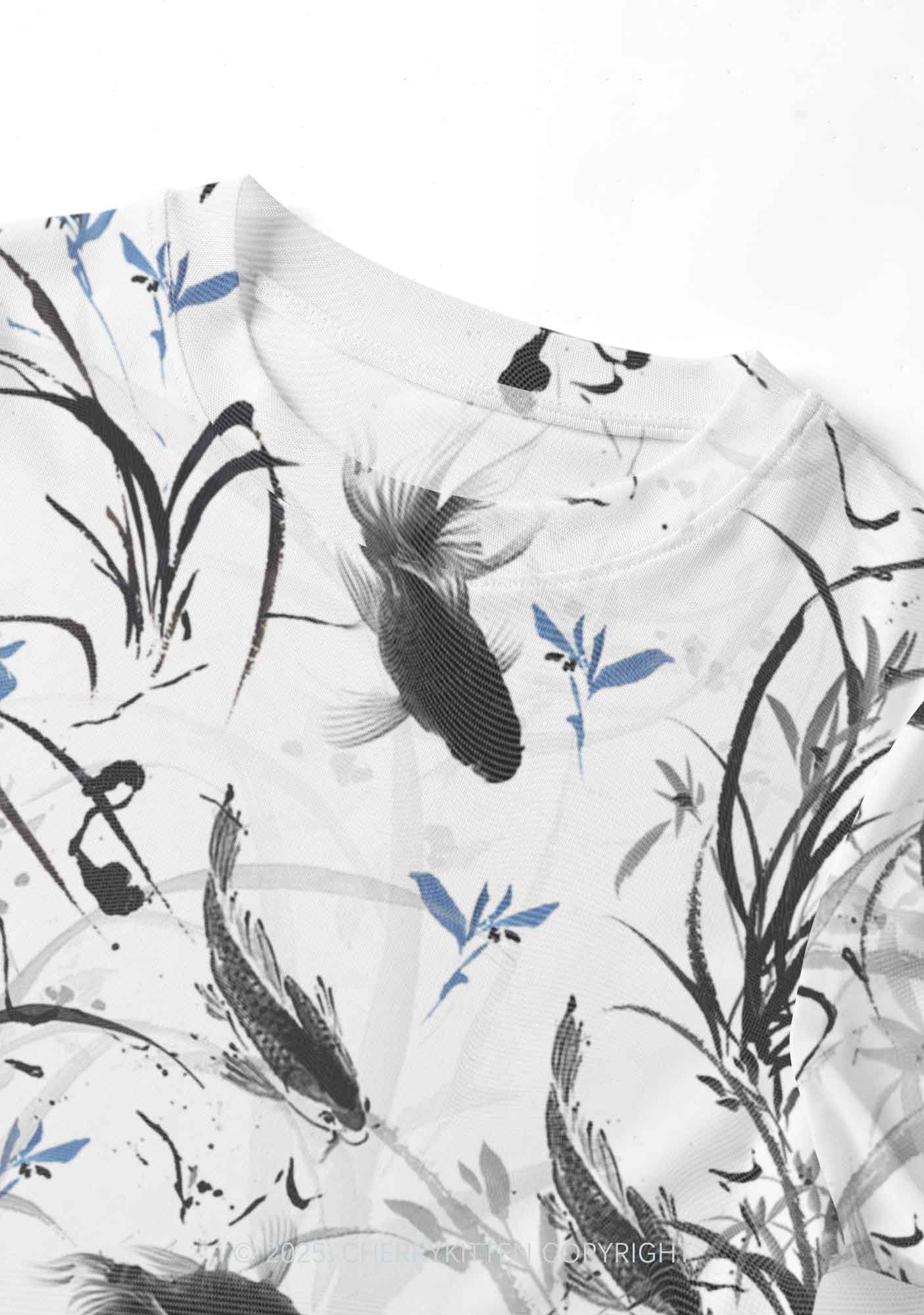 Ink Carp Y2K Mesh Crop Top Cherrykitten