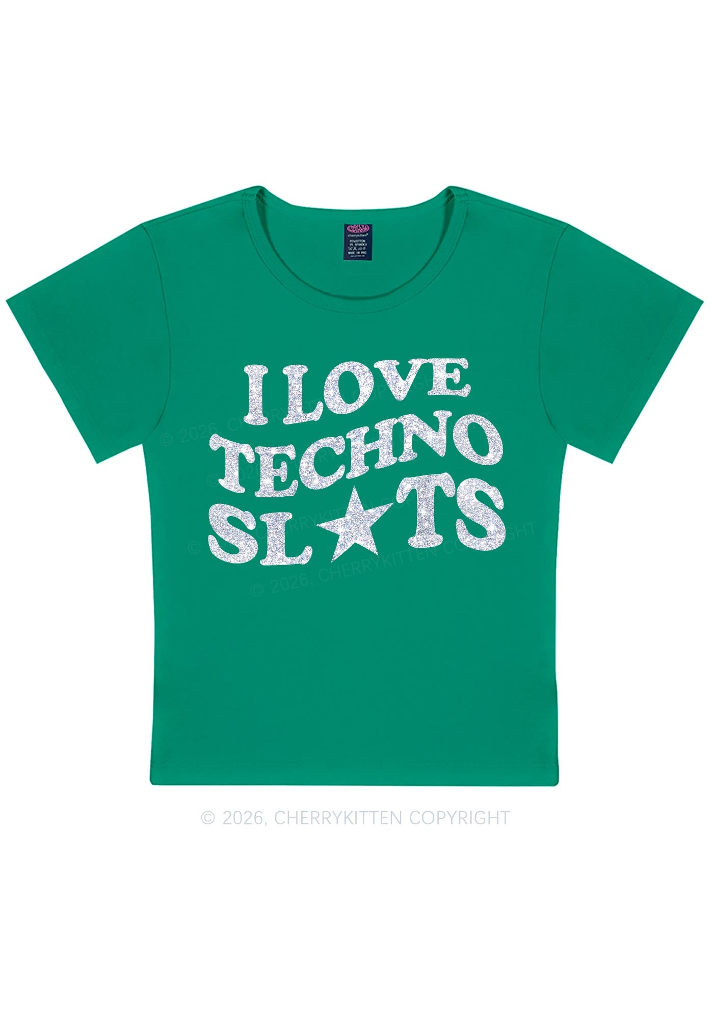 Glitter I Love Techno Slxts Y2K Baby Tee Cherrykitten