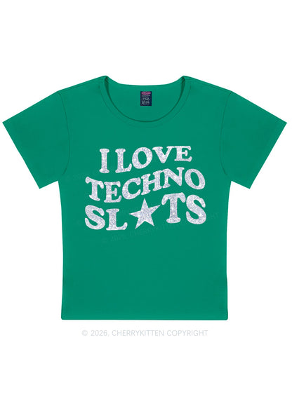 Glitter I Love Techno Slxts Y2K Baby Tee Cherrykitten