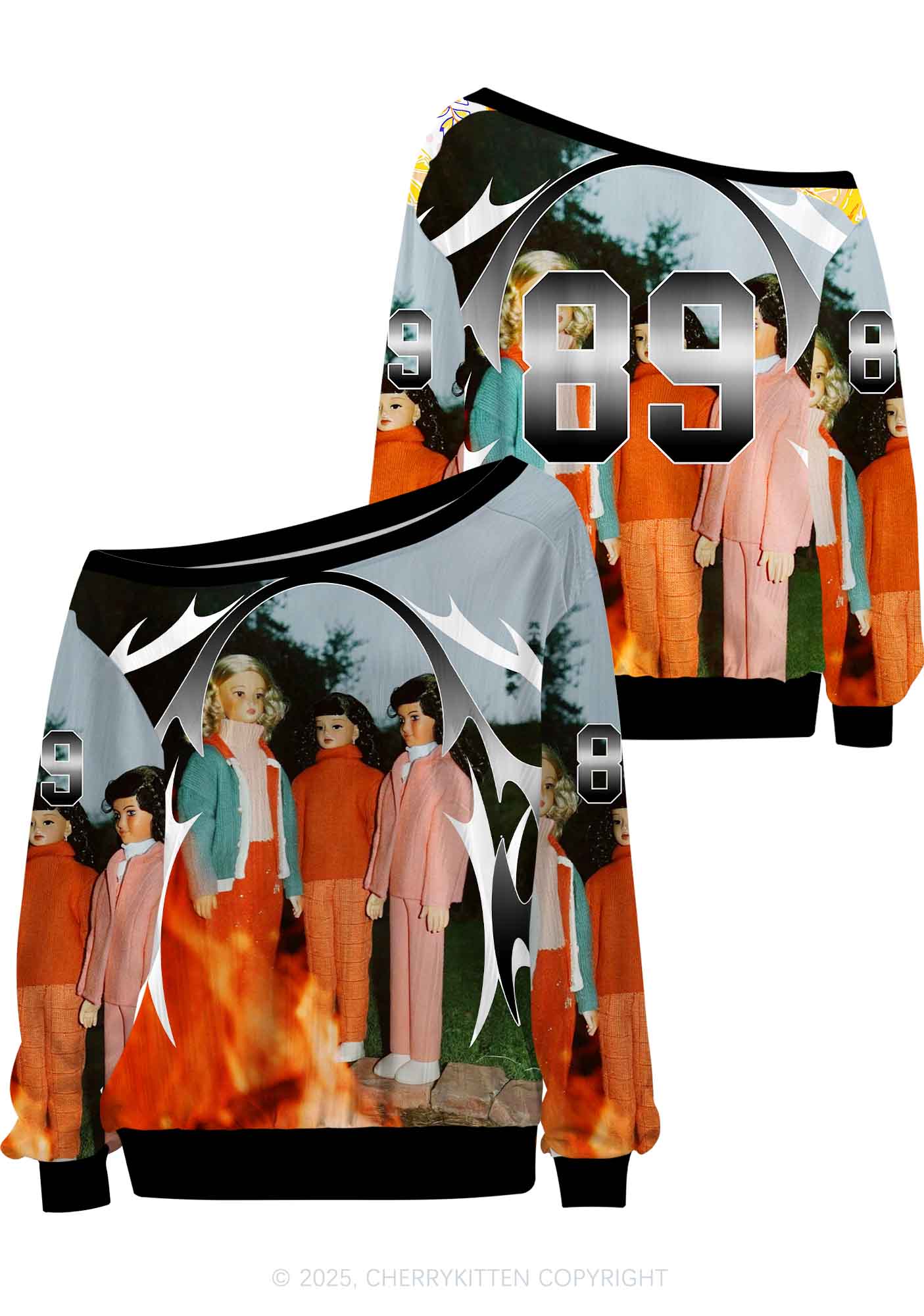 Custom Doll Flame Y2K Off Shoulder Long Sleeve Sport Jersey Shirts Cherrykitten