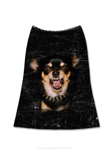 Growling Puppy Y2K Print Midi Skirt Cherrykitten