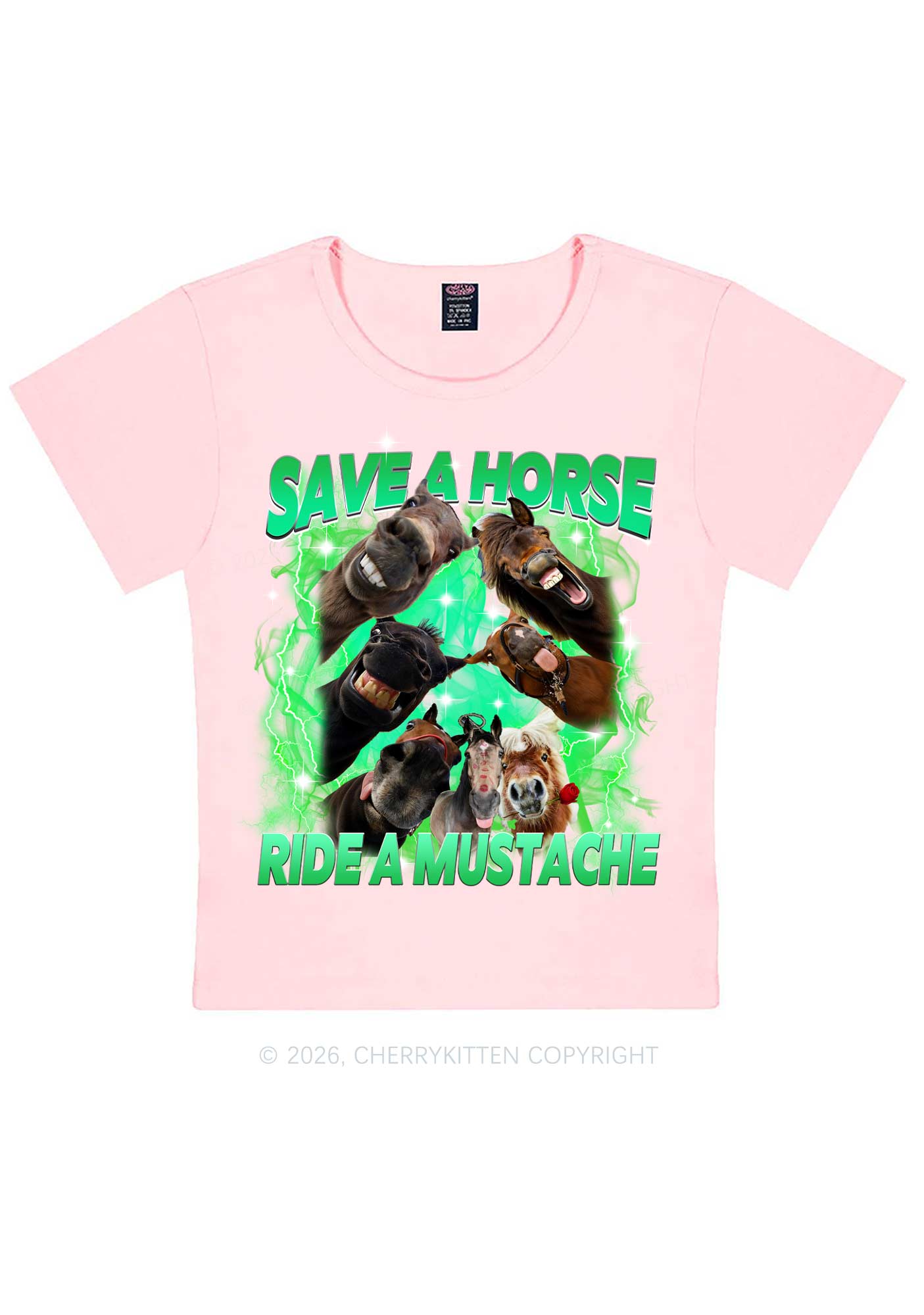 Save Horse Ride Mustache Y2K Baby Tee Cherrykitten