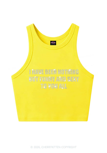 Rhinestone I Have Been Funny Y2K Crop Tank Top Cherrykitten