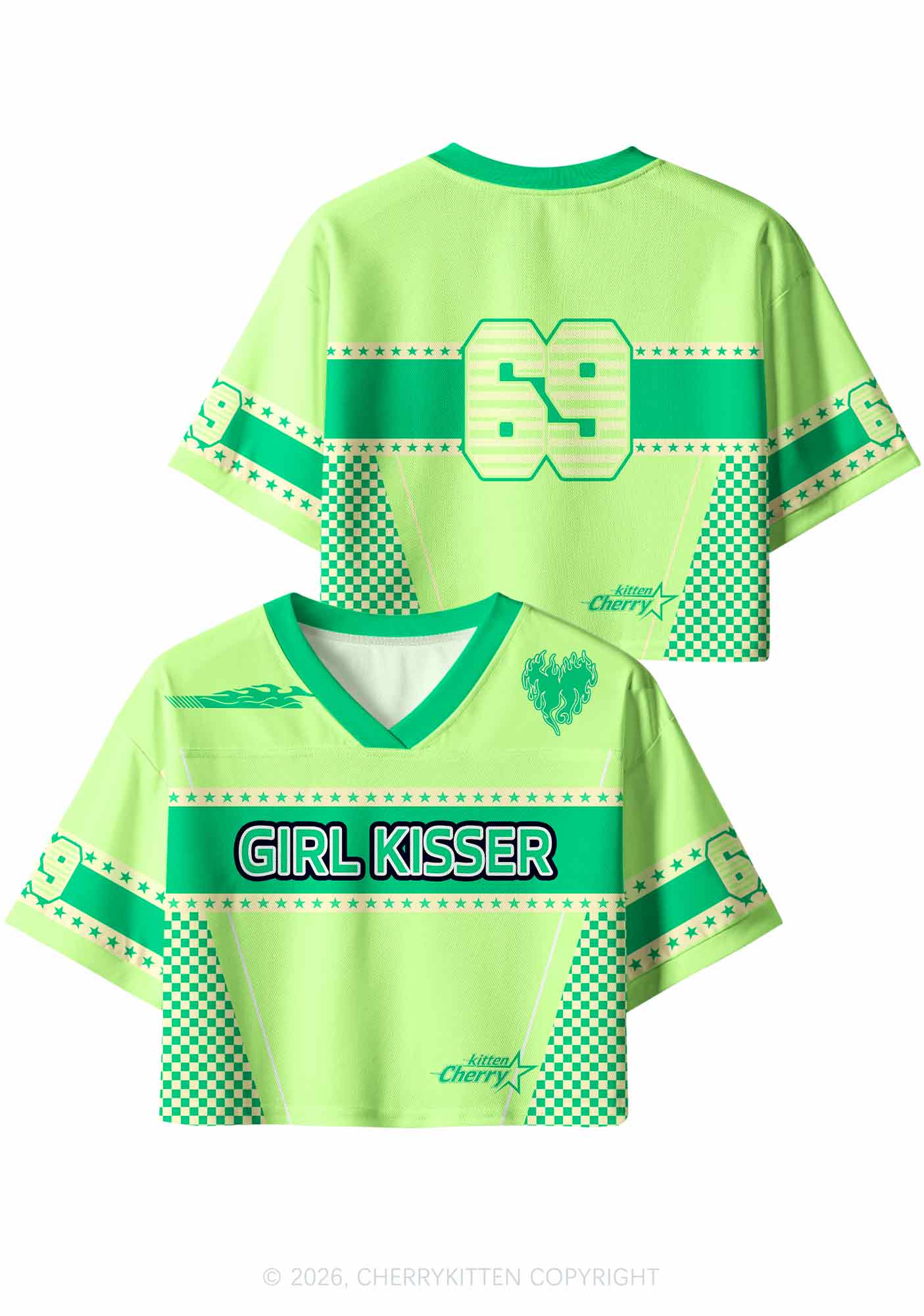 Green Girl Kisser Pride Y2K Crop Sport Jersey Shirts Cherrykitten