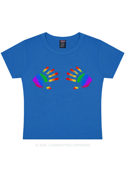 Rainbow Handprint Pride Y2K Baby Tee Cherrykitten