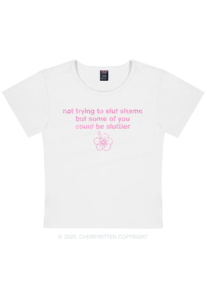 Glitter Not Trying To Slxt Shame Y2K Baby Tee Cherrykitten