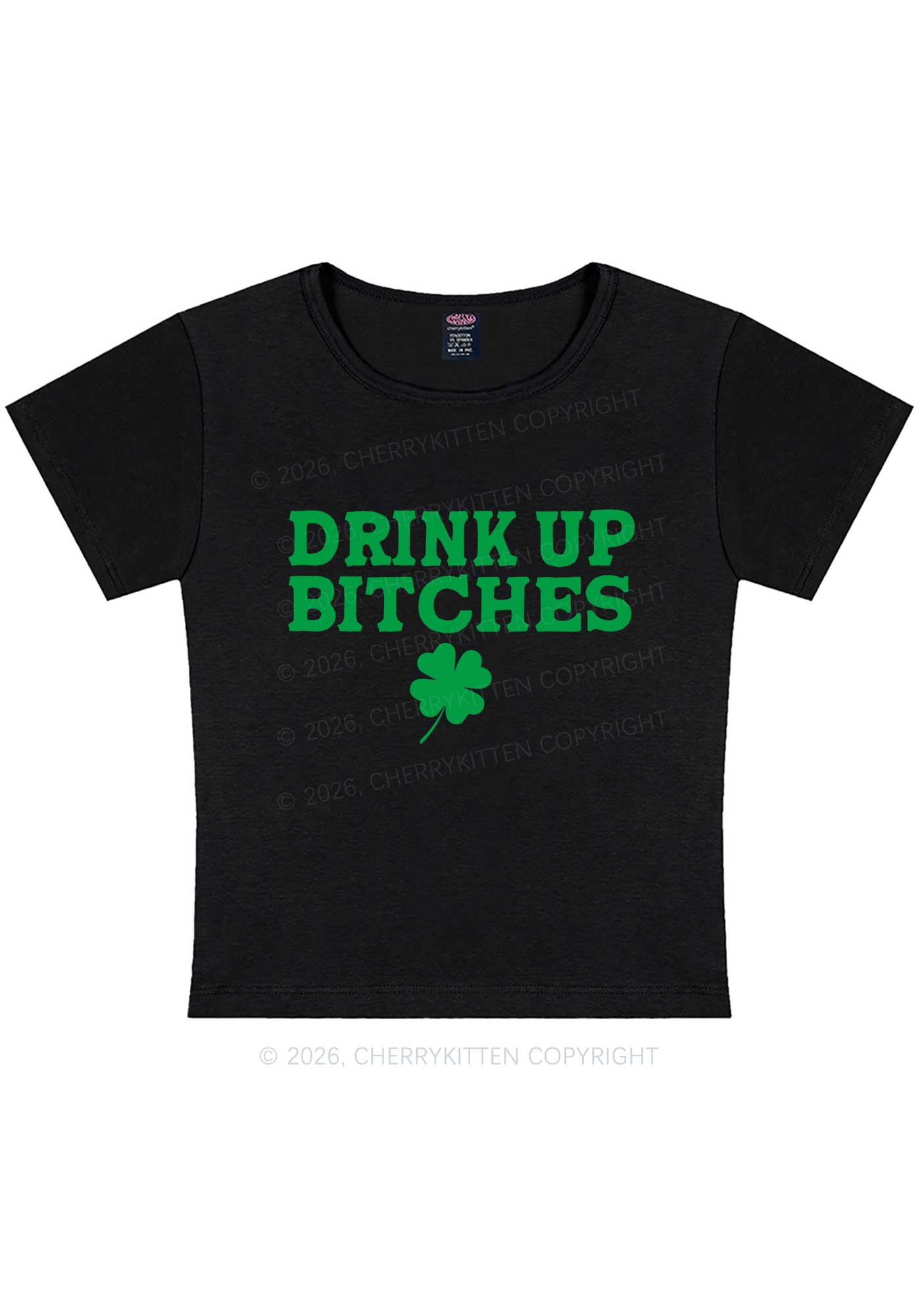 Drink Up Bxxch St Patricks Y2K Baby Tee Cherrykitten