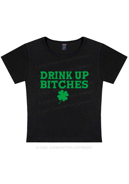 Drink Up Bxxch St Patricks Y2K Baby Tee Cherrykitten