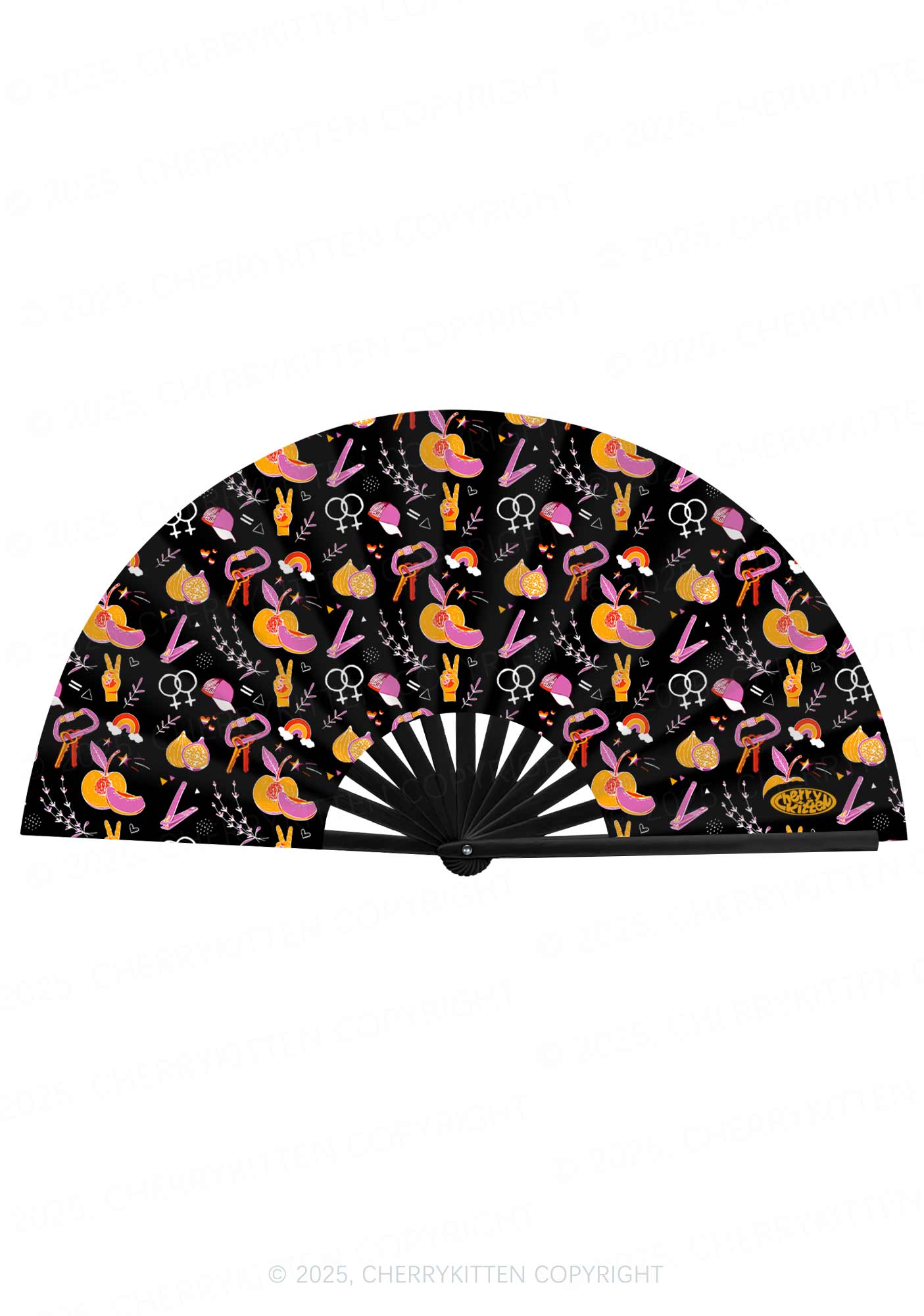 Lesbian Symbols Pride Y2K Rave Hand Fan Cherrykitten