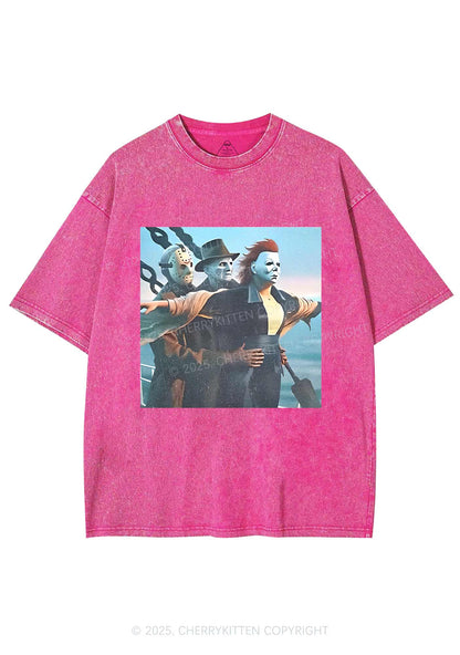 Halloween Horror Characters Y2K Washed Tee Cherrykitten