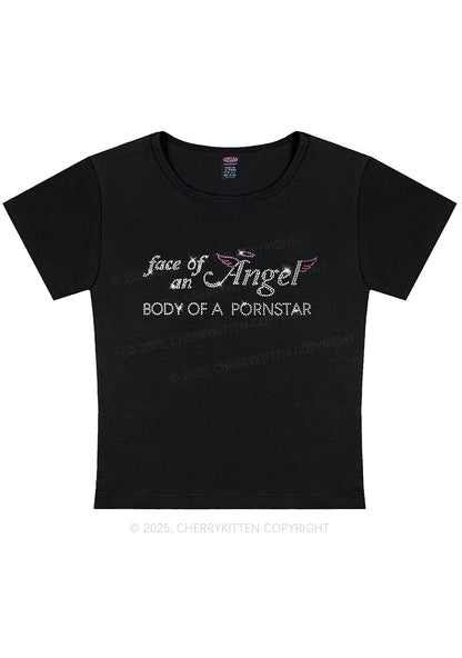 Rhinestone Face Of An Angel Y2K Baby Tee Cherrykitten