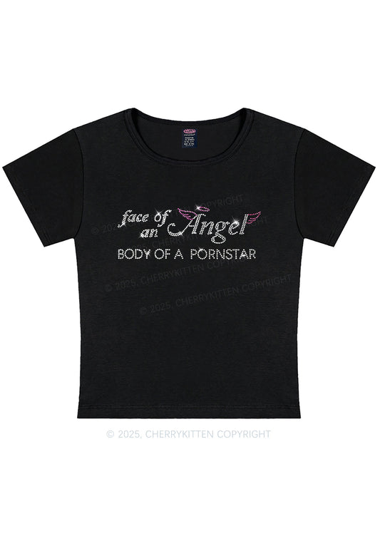 Rhinestone Face Of An Angel Y2K Baby Tee Cherrykitten