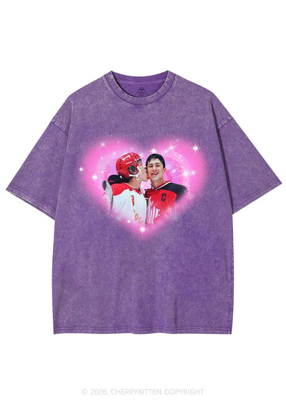 Sparkle Pink Heart Kissing Y2K Shirts Washed Tee Cherrykitten