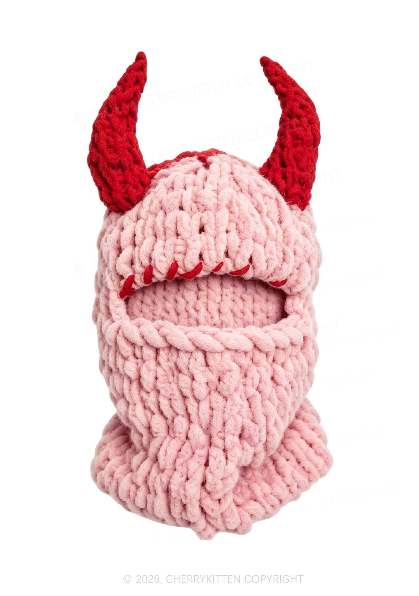 Halloween Color Block Devil Horn Y2K Knitted Balaclava Cherrykitten