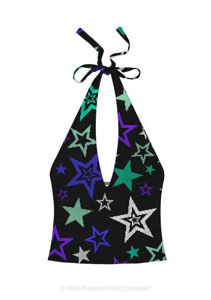 Gay Star Pride Y2K Print Halter Deep V Neck Cami Cherrykitten