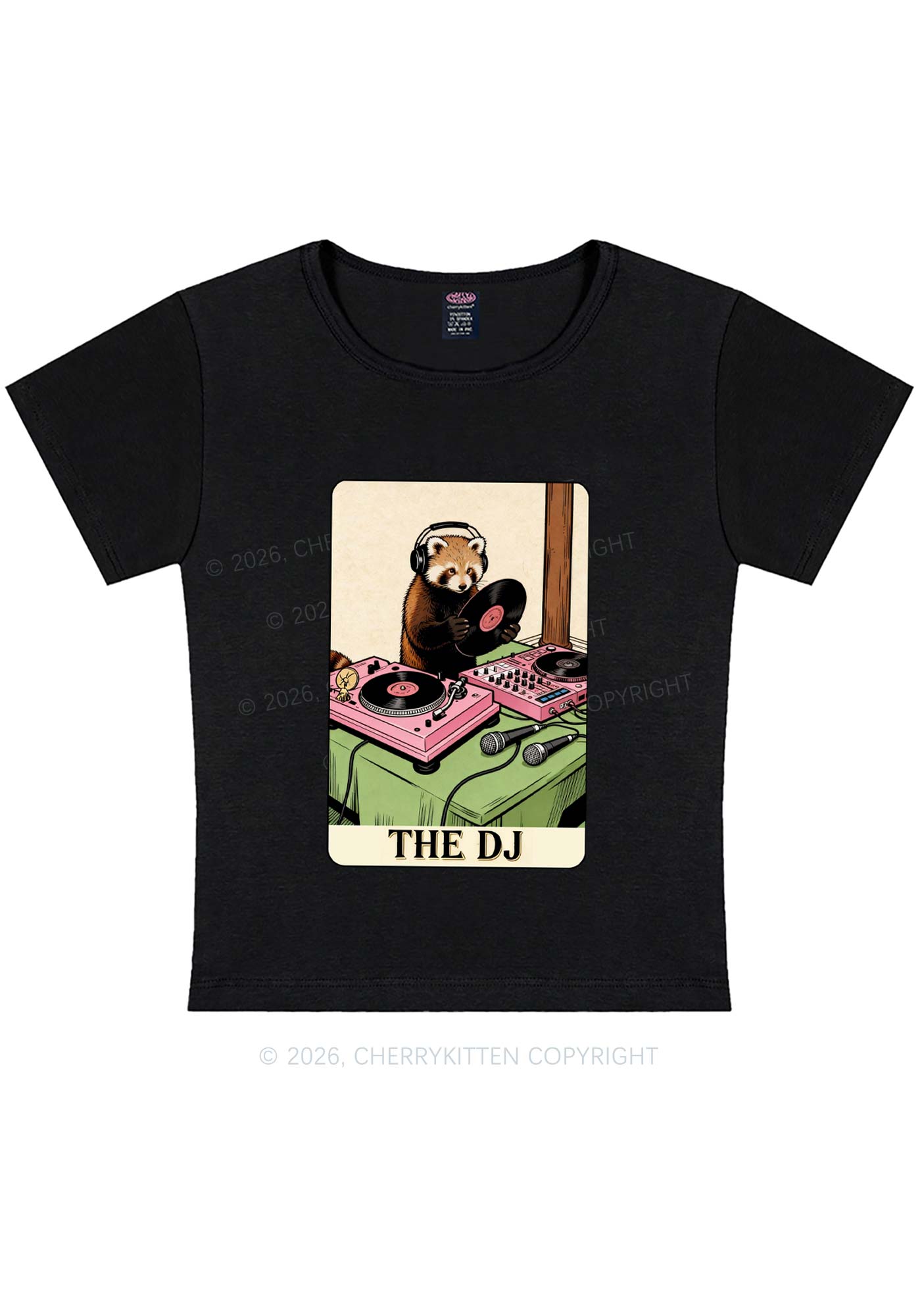 The DJ Raccoon Y2K Baby Tee Cherrykitten
