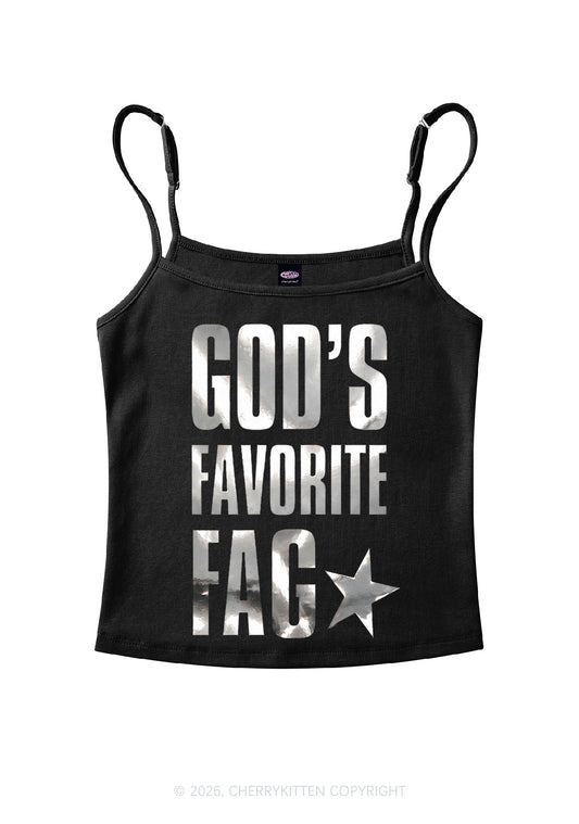 Gods Favorite Fag Pride Silver Foil Printed Y2K Spaghetti Strap Cami Cherrykitten