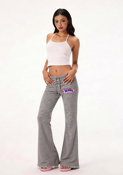 Totally Lesbian Pride Y2K Low Rise Drawstring Flare Pants Cherrykitten