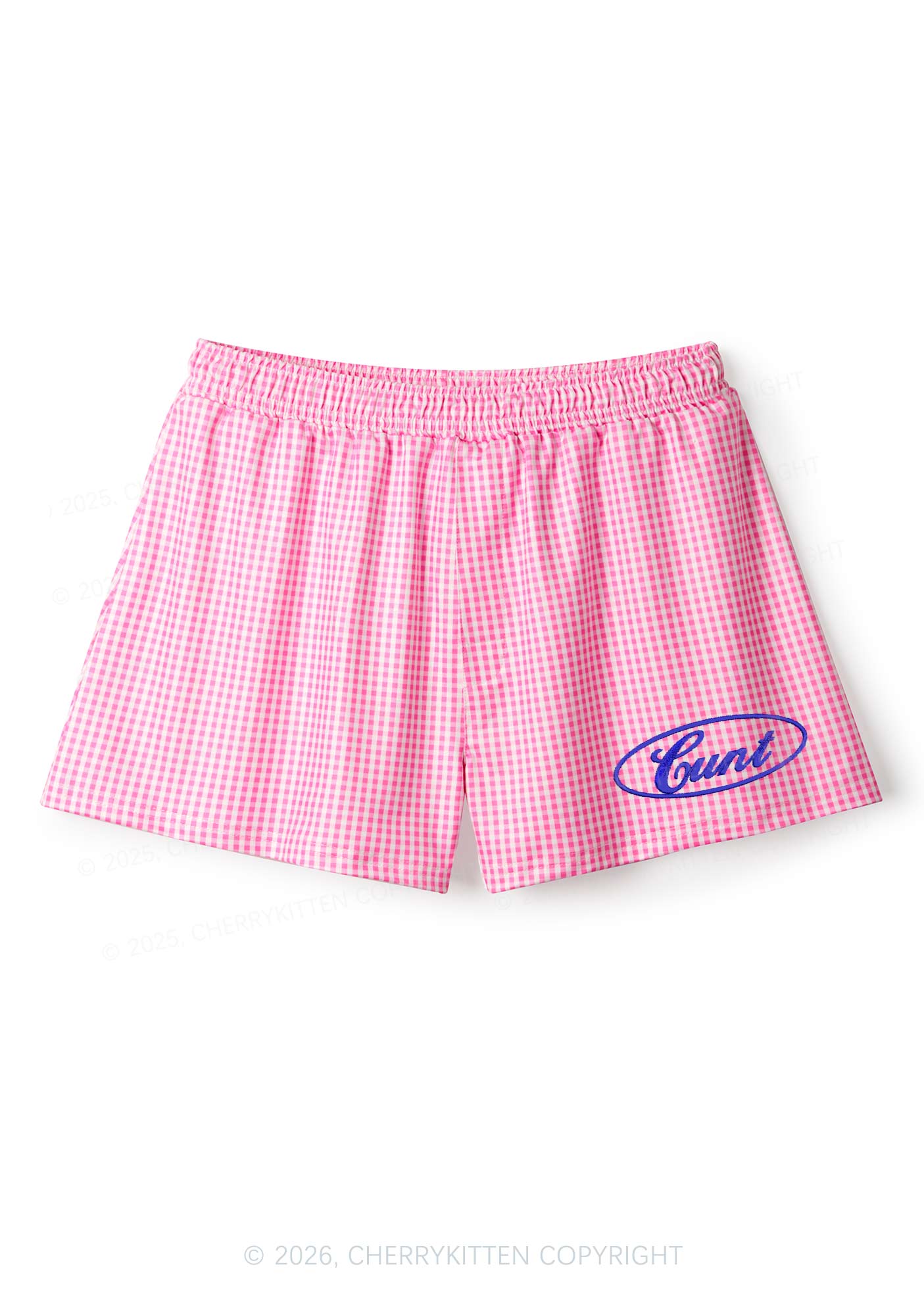 Embroidered Cxxt Y2K Pink Gingham Boxer Men Shorts Cherrykitten