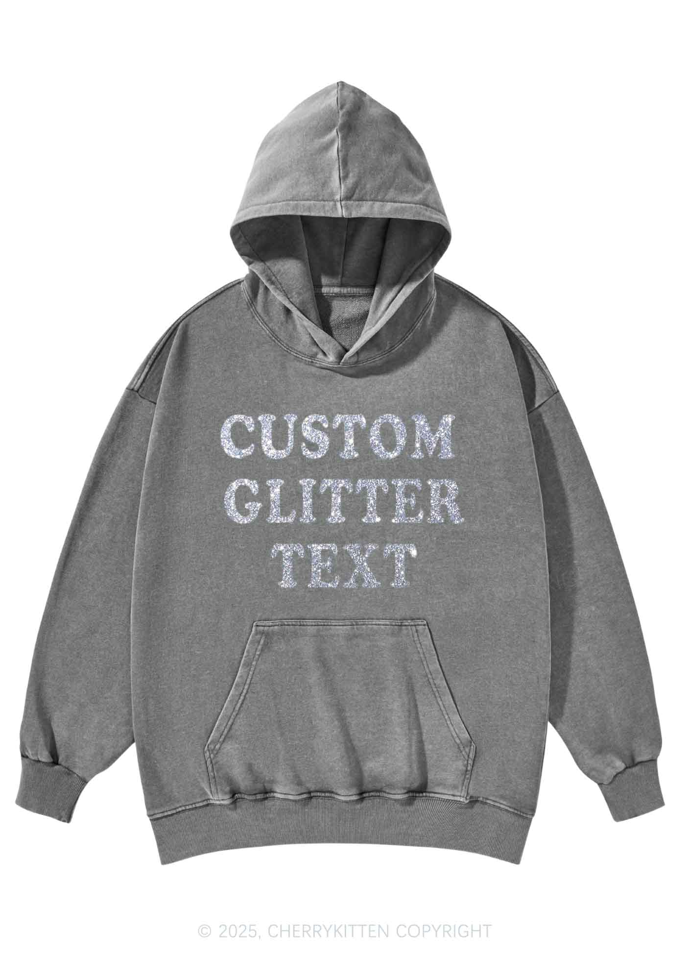 Custom Text Glitter Y2K Washed Hoodie Cherrykitten