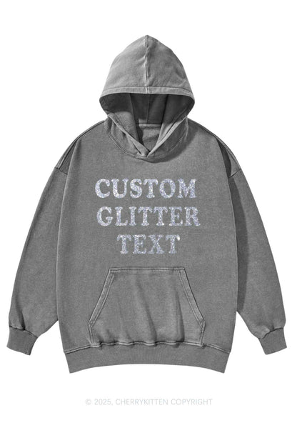 Custom Text Glitter Y2K Washed Hoodie Cherrykitten