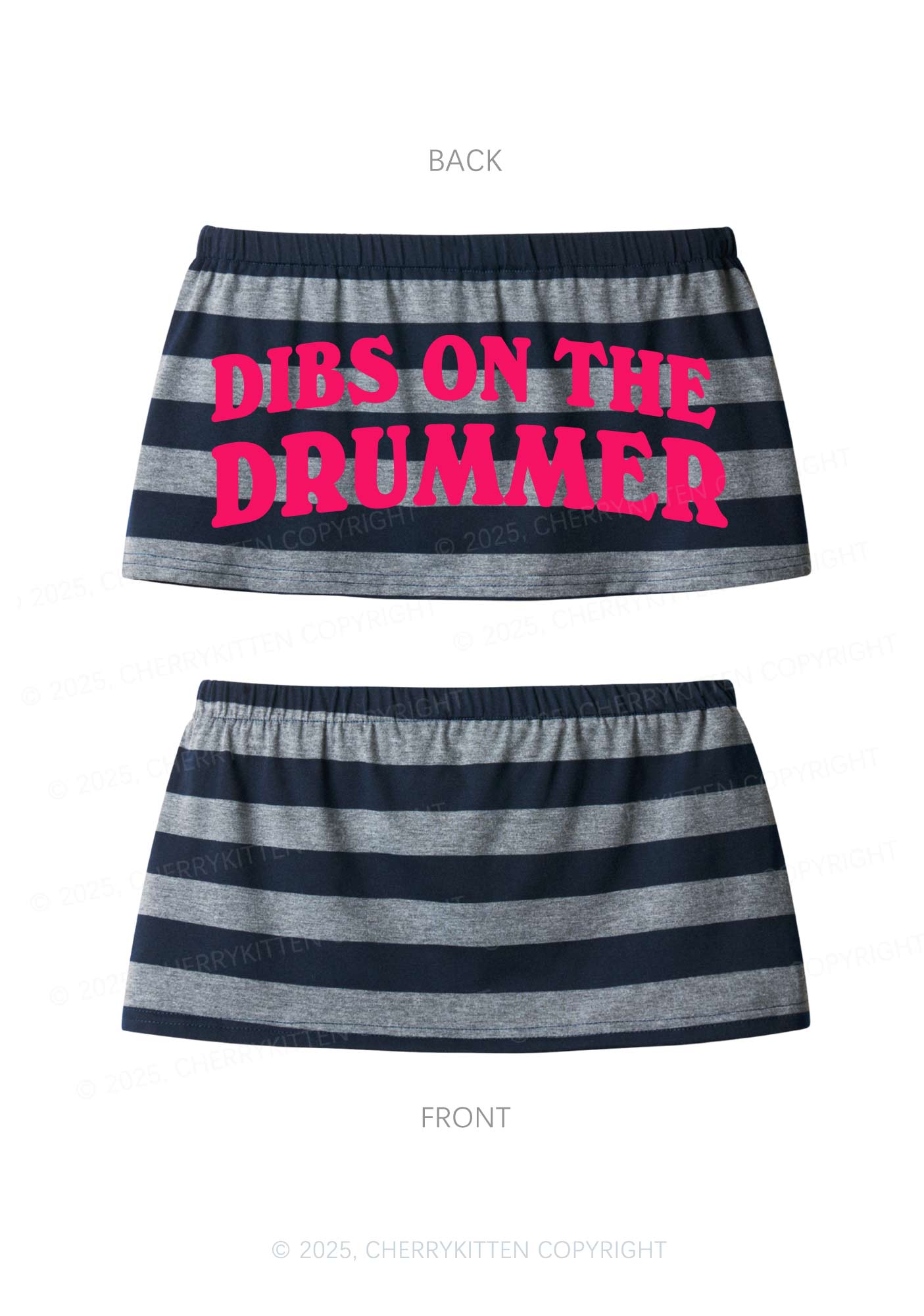 Dibs On The Drummer Y2K Navy Grey Striped Mini Skirt Cherrykitten