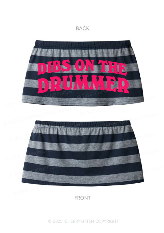 Dibs On The Drummer Y2K Navy Grey Striped Mini Skirt Cherrykitten