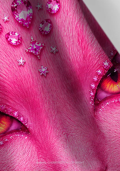 Pink Eyeshadow Cat Y2K Beach Towel Cherrykitten