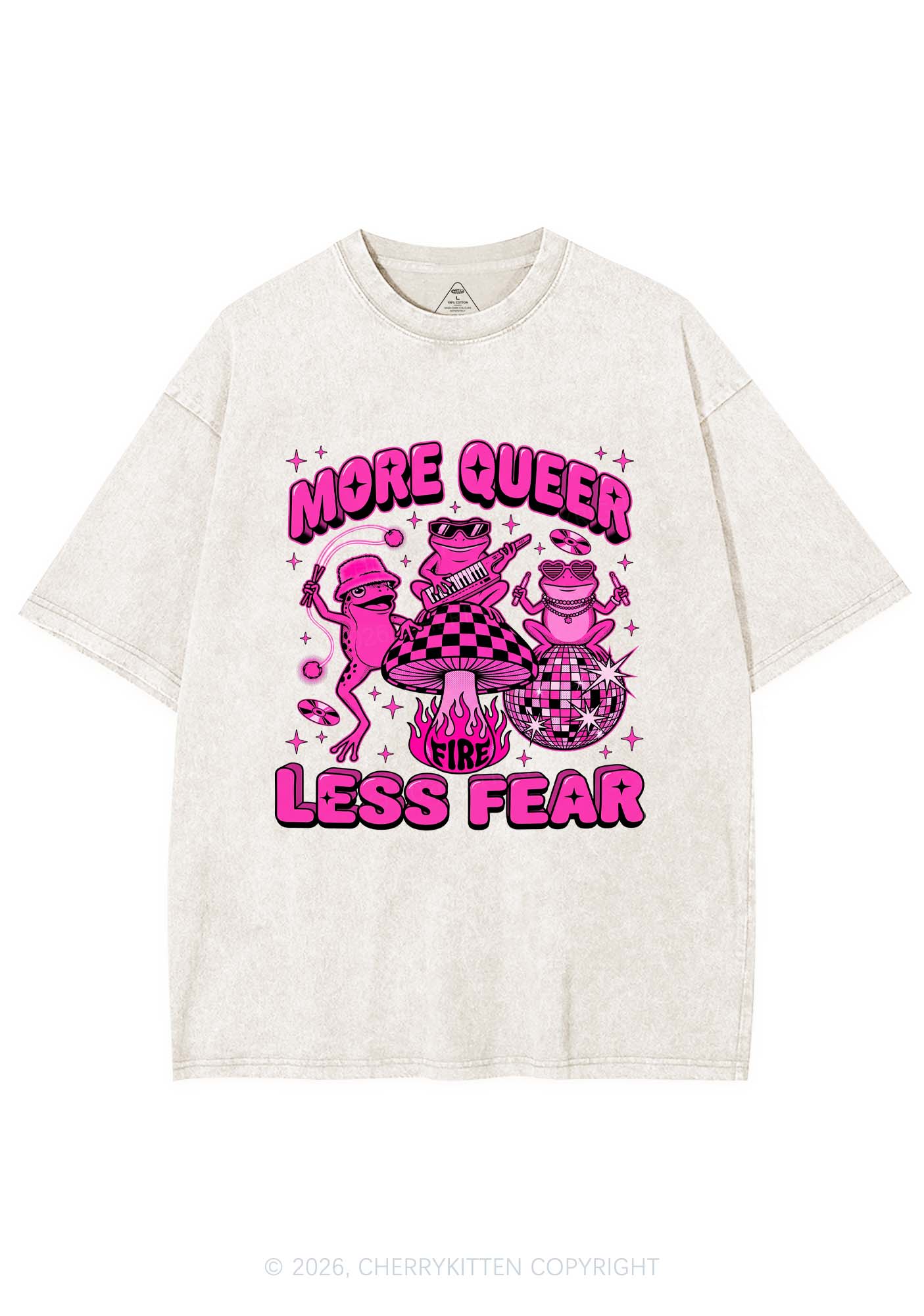 More Queer Less Fear Pride Y2K Shirts Washed Tee Cherrykitten