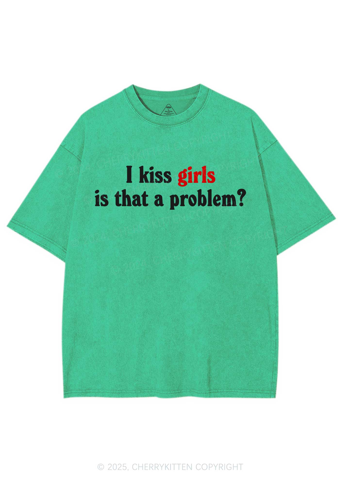 I Kiss Girls Y2K Shirts Washed Tee Cherrykitten