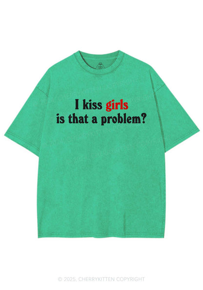 I Kiss Girls Y2K Shirts Washed Tee Cherrykitten