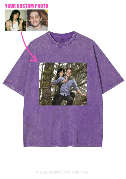 Custom Couple Face Y2K Shirts Washed Tee Cherrykitten