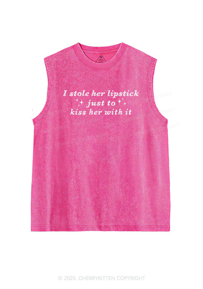 I Stole Her Lipstick Pride Y2K Washed Muscle Tank Cherrykitten
