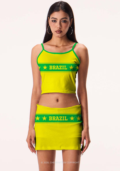 Yellow Green Stripe Star Y2K Print Cami Crop Top Cherrykitten