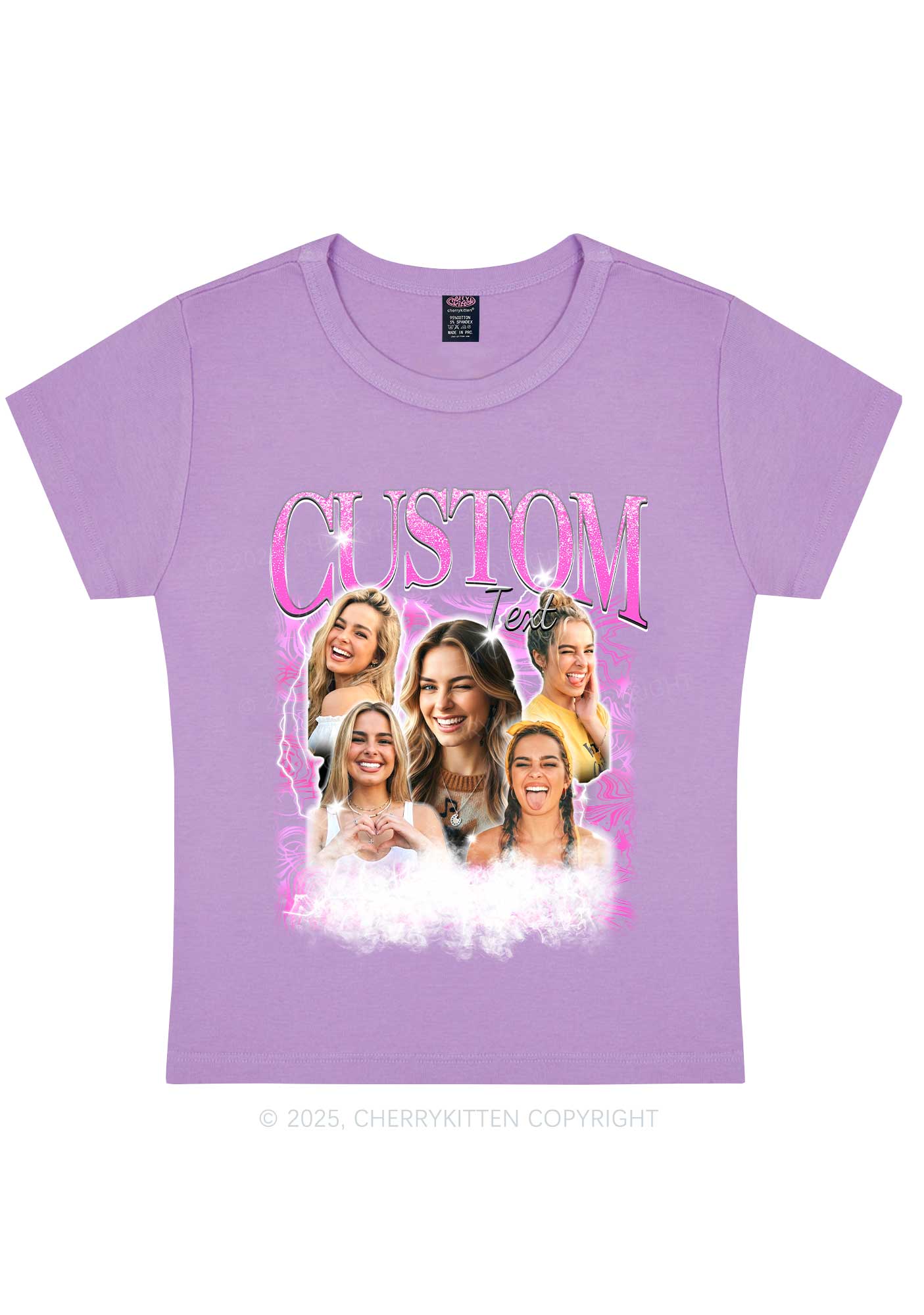 Custom Portrait Glitter Text Y2K Baby Tee Cherrykitten