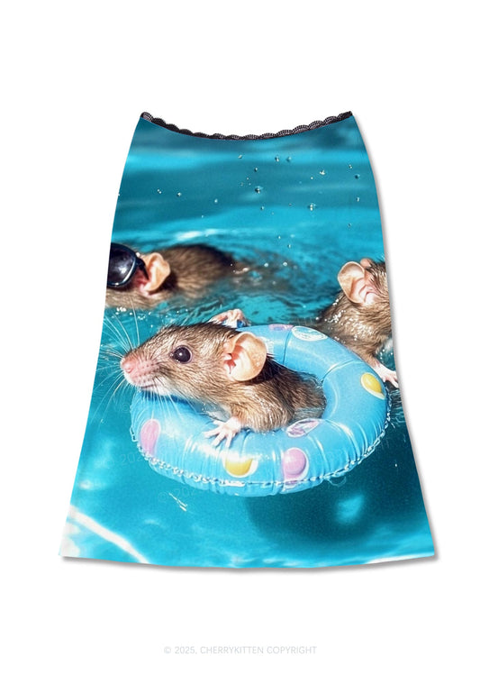 Pool Rats Y2K Print Midi Skirt Cherrykitten